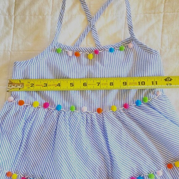 Tommy Bahama Girls Striped Smocked Pom Pom Tiered Sundress Sz 7/8 - Picture 4 of 7